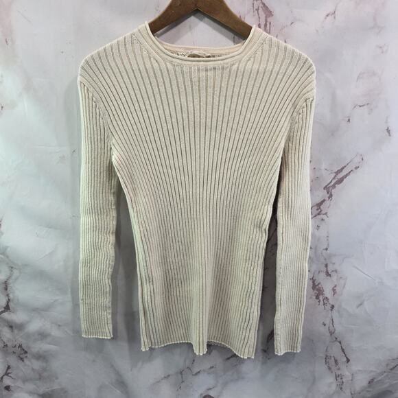 Everlane Sweaters - Everlane Sweater Womens Medium Cream Organic Cotton Ribbed Off White Roll Neck